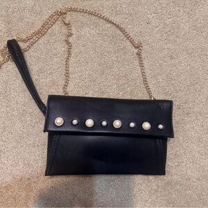 Francesca's Black Clutch with Pearl and Gold Chain